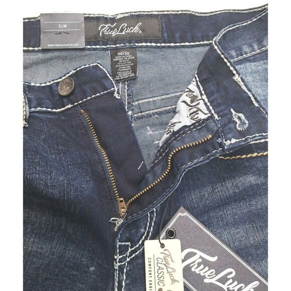 True Luck Jeans Men's 30/30 Slim Fit Classic Stretch Flap Pockets Thick Stitch - Picture 6 of 12